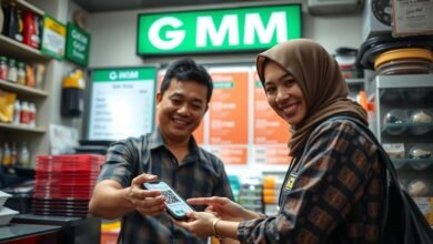 Pelaku UMKM Indonesia menggunakan sistem pembayaran digital QRIS di warung kecil