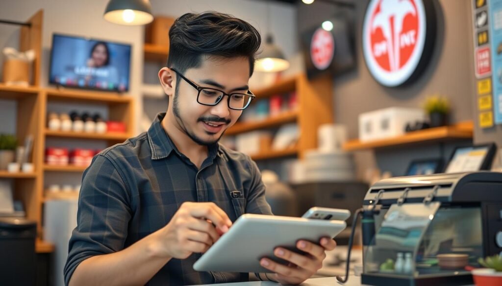 Pelaku UMKM sedang memilih sistem pembayaran digital yang tepat Pelaku UMKM sedang memilih sistem pembayaran digital yang tepat
