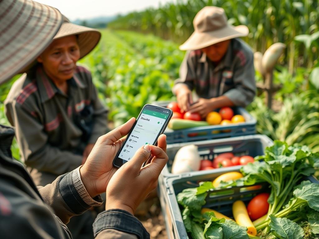 Petani mitra Sayurbox menggunakan aplikasi pembayaran digital Petani mitra Sayurbox menggunakan aplikasi pembayaran digital